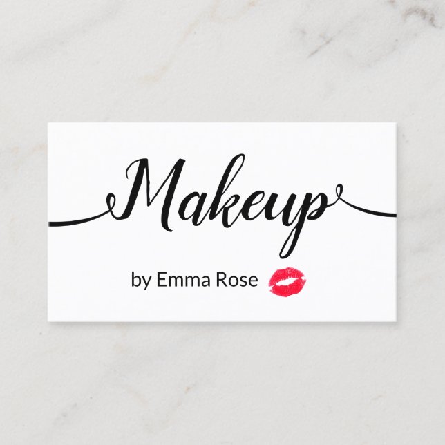 Makeup Artist Handwritten Calligraphy Script Kiss Business Card (Front)