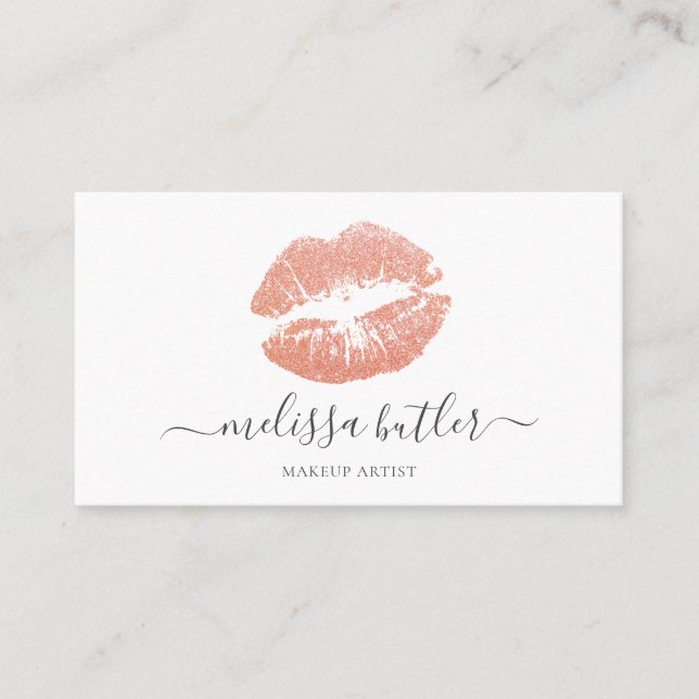 Makeup Artist Handwritten Modern Blush Pink Lips Business Card (Front)