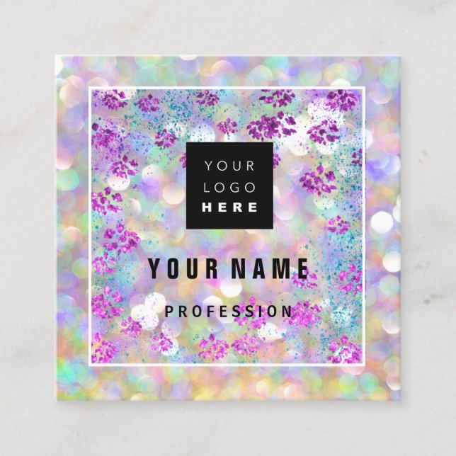 Makeup ARTIST Holograph Unique Blush Logo QR Square Business Card (Front)