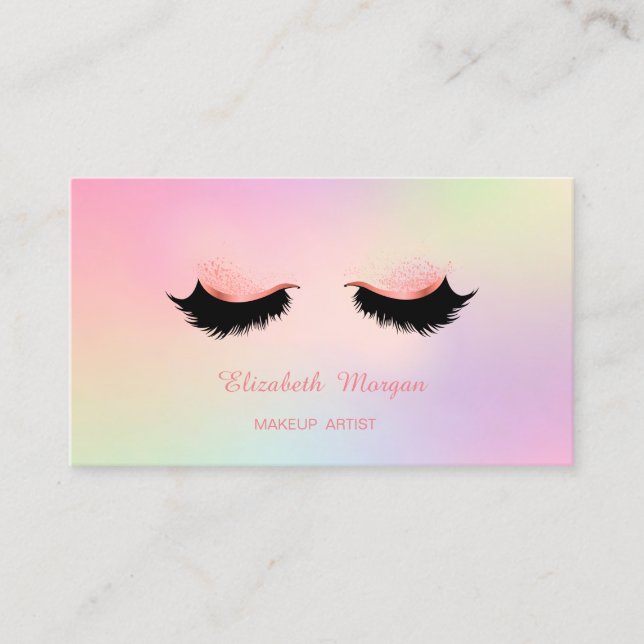 Makeup Artist,Holographic Faux Lashes Business Card (Front)