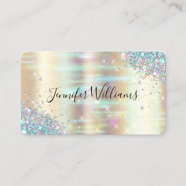 Makeup Artist Holographic Glitter Modern Faux Gold Business Card (Front)