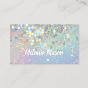 Makeup Artist Holographic Glitter QR Code Blue Business Card