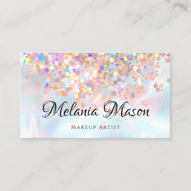 Makeup Artist Holographic Glitter QR Code Metallic Business Card (Front)