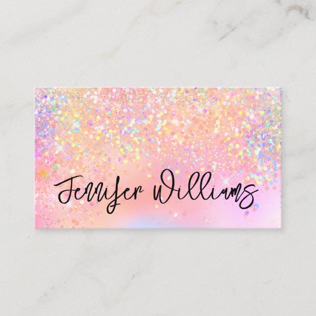Makeup Artist Holographic Glitter Script Pastel Business Card (Front)