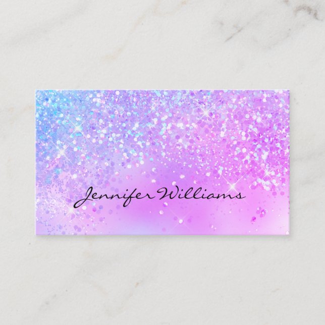 Makeup Artist Holographic Glitter Script Purple Business Card (Front)