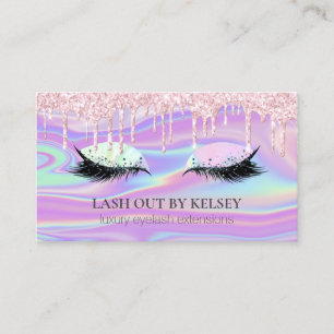 Makeup Artist Holographic Lashes Pink Glitter Drip Business Card