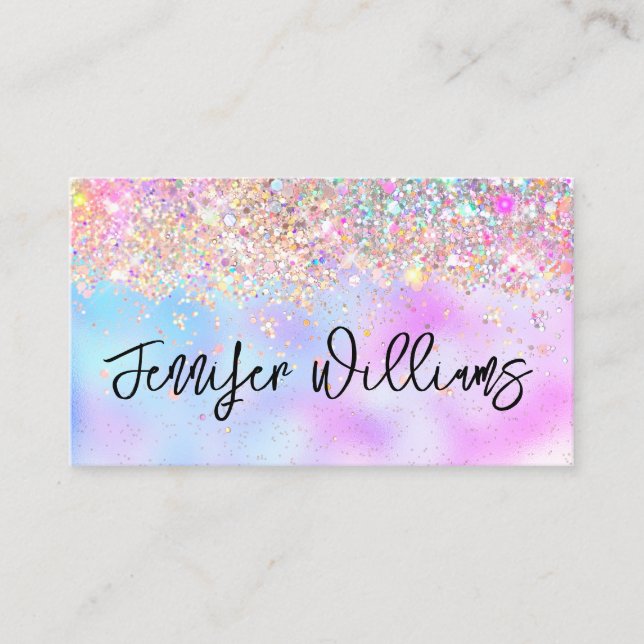 Makeup Artist Holographic Opal Glitter Rainbow Business Card (Front)