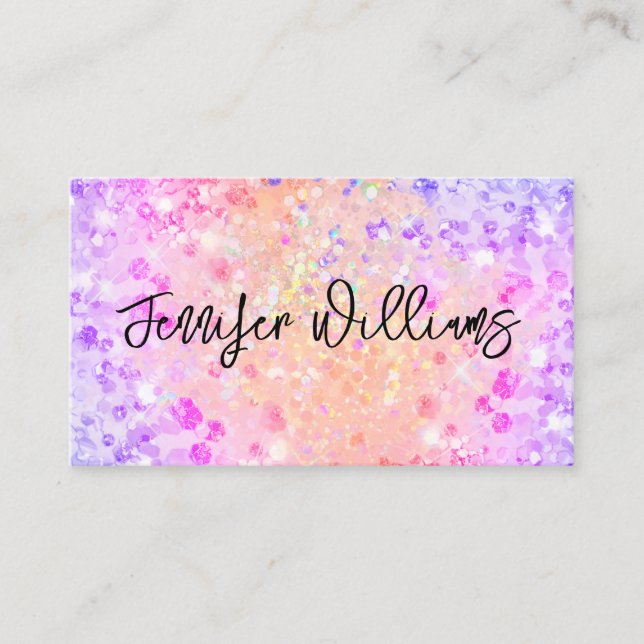 Makeup Artist Holographic Purple Glitter Modern Bu Business Card (Front)