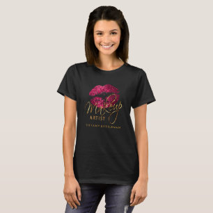 Makeup Artist Hot Pink Glitter Lips T-Shirt