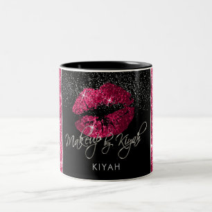Makeup Artist Hot Pink Glitter Lips Two-Tone Coffee Mug