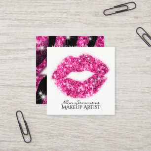Makeup Artist Hot Pink Glitter Lips Zebra Print Square Business Card
