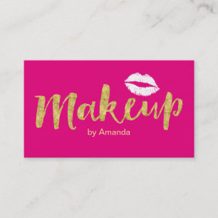 Makeup Artist Hot Pink Gold Script Modern Business Card