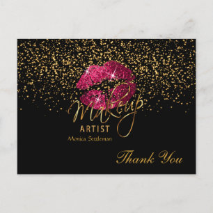 Makeup Artist  Hot Pink Lips on Black Postcard
