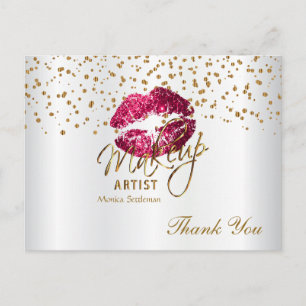 Makeup Artist  Hot Pink Lips on White Postcard