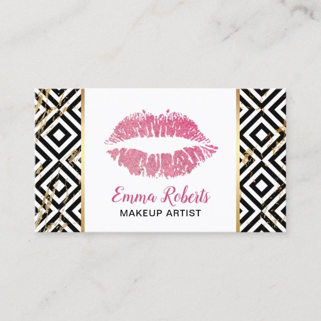 Makeup Artist Hot Pink Lips Trendy Salon Business Card (Front)