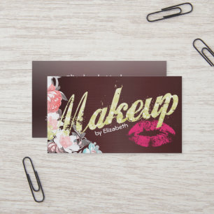 Makeup Artist Hot Pink Lips Vintage Floral Salon Business Card