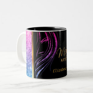 Makeup Artist in A Girly Colourful Glitter Two-Tone Coffee Mug