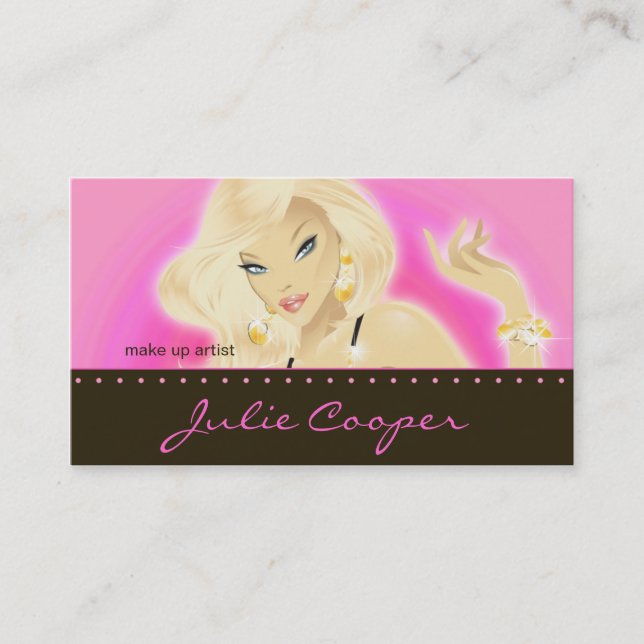 Makeup Artist Jewellery Pretty Blonde Woman Hot Pi Business Card (Front)