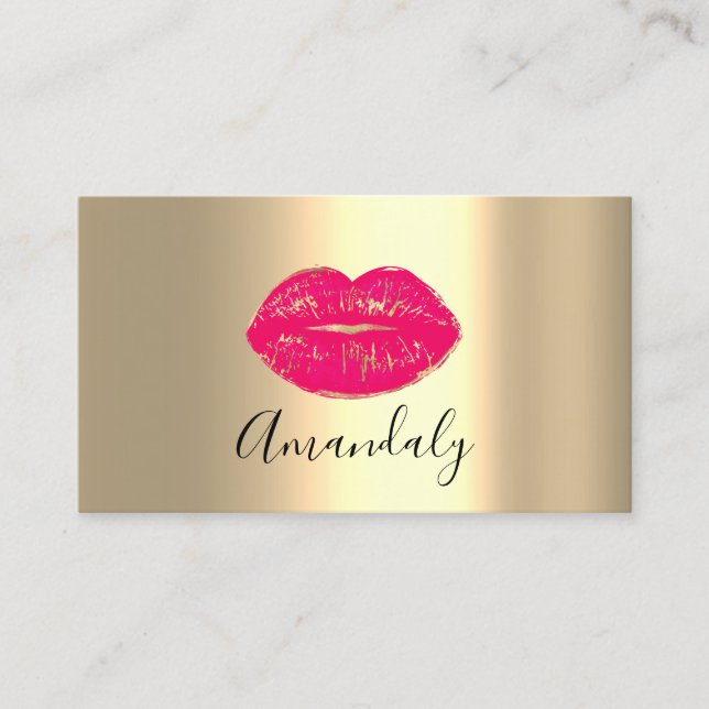 Makeup Artist Kiss Lips Golden Unique Pink Girly Business Card (Front)