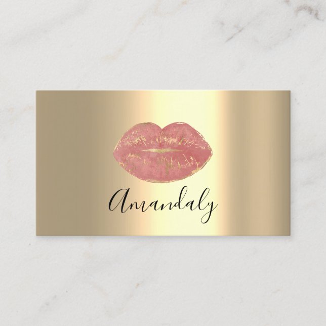 Makeup Artist Kiss Lips Golden Unique Rose Blush Business Card (Front)