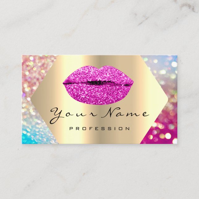 Makeup Artist Kiss LIPS Pink Glam Holograph Business Card (Front)