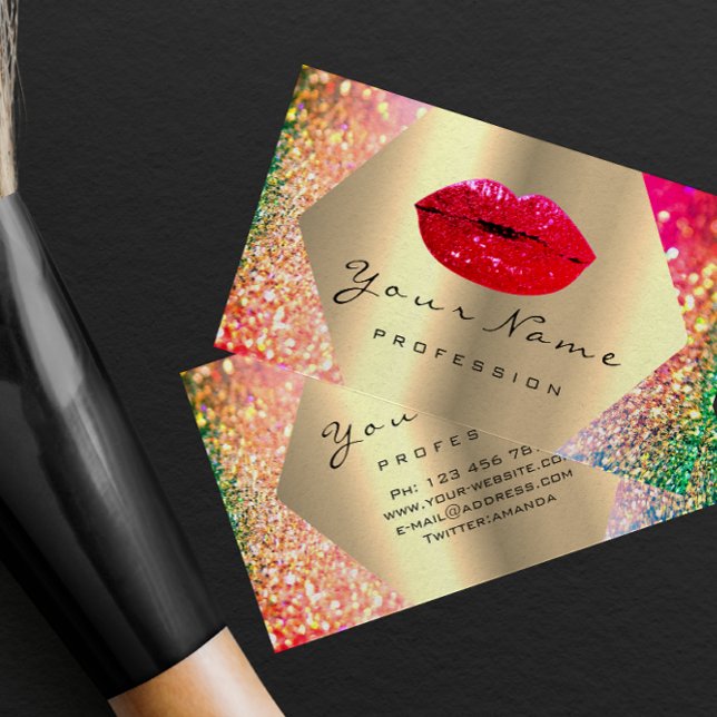 Makeup Artist Kiss LIPS red LUX Holograph GOLD Business Card (Creator Uploaded)