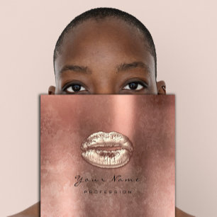 Makeup Artist Kiss Lips Rose Gold Grunge Square Business Card