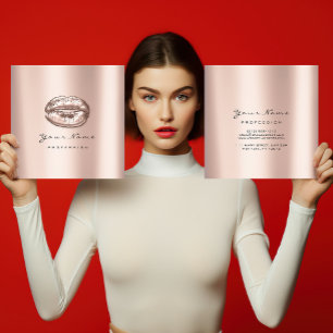 Makeup Artist Kiss Lips Rose Gold Pink Square Business Card