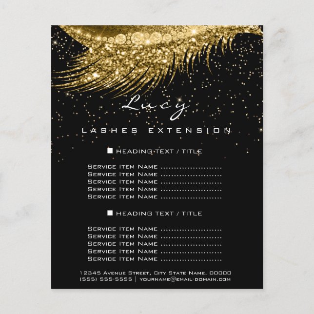 Makeup Artist Lash Black  2 Pages Price List Gold (Back)
