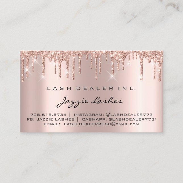 Makeup Artist Lash Dealer  Rose Blush Drips Business Card (Front)