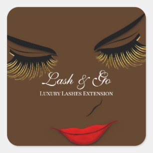 Makeup Artist Lash Extension Brown Red Lips Face  Square Sticker