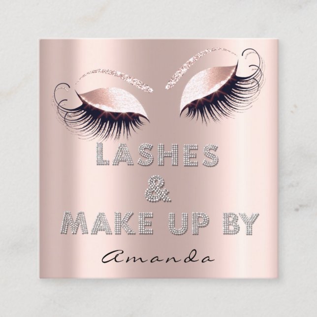 Makeup Artist Lash Extension Diamond Pink RoseGlam Square Business Card (Front)