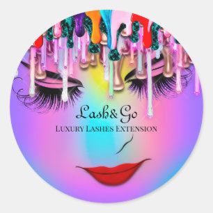 Makeup Artist Lash Extension Drips Blue Ombre Classic Round Sticker
