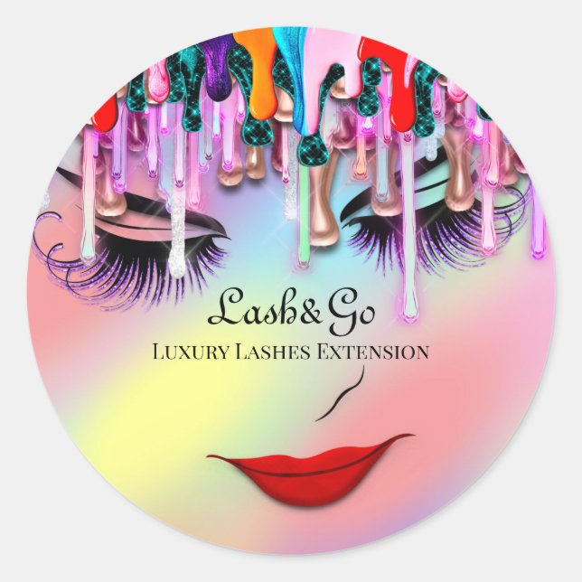 Makeup Artist Lash Extension Drips Ombre Pastels Classic Round Sticker (Front)