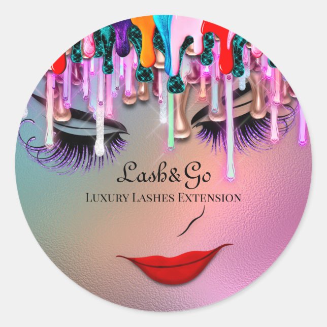 Makeup Artist Lash Extension Drips Ombre Pink Glas Classic Round Sticker (Front)