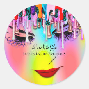 Makeup Artist Lash Extension Drips Ombre Rainbow  Classic Round Sticker