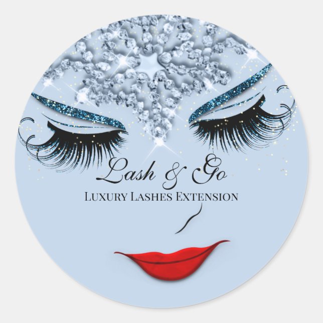 Makeup Artist Lash Extension Lip Princess Blue Classic Round Sticker (Front)