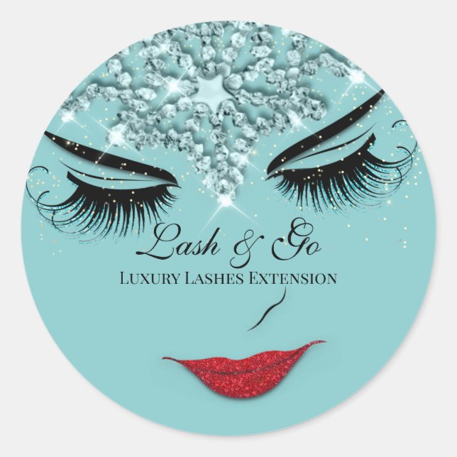 Makeup Artist Lash Extension Lip Princess Teal Classic Round Sticker (Front)