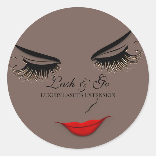 Makeup Artist Lash Extension Lips Black Brown  Classic Round Sticker (Front)