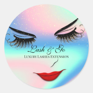Makeup Artist Lash Extension Lips Blue Holograph Classic Round Sticker