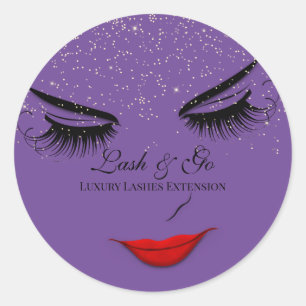 Makeup Artist Lash Extension Lips Purple Glitter  Classic Round Sticker