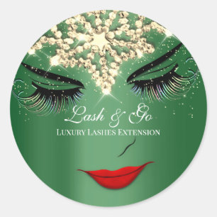 Makeup Artist Lash Extension Lips Royal Green Gold Classic Round Sticker