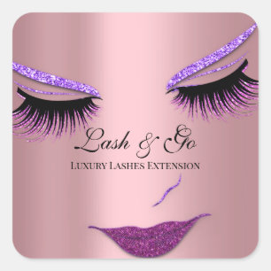 Makeup Artist Lash Extension Pink Purple Rose Lips Square Sticker