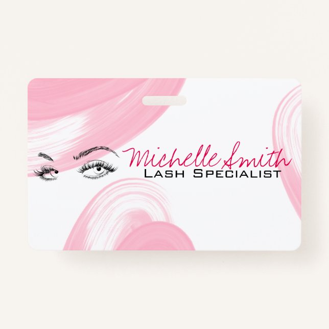 Makeup Artist Lash Extensions Lashes Brows Pink  ID Badge (Front)
