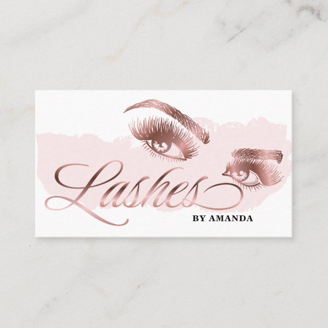 Makeup artist Lash Eyebrow Lashes Marble Rose Gold Business Card (Front)