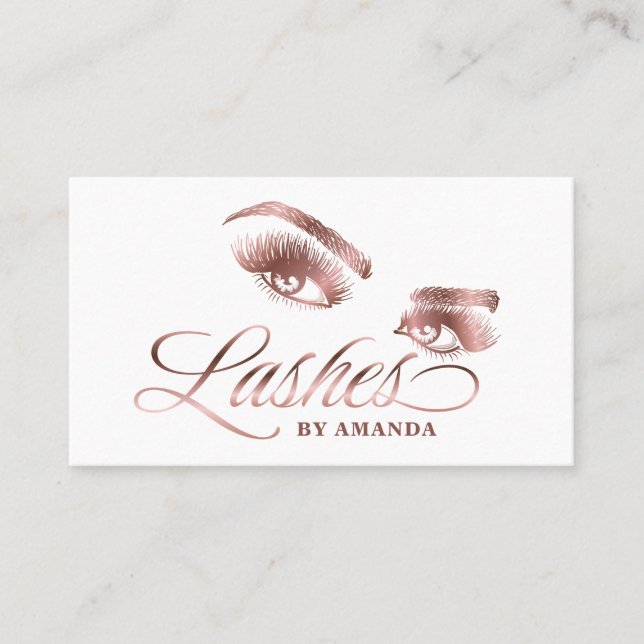 Makeup artist Lash Eyebrow Lashes Rose Gold Business Card (Front)