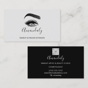 Makeup Artist Lash Friseur Logo QR CODE Grey Black Business Card
