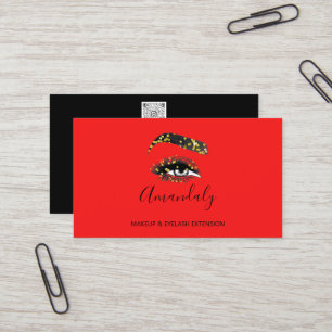 Makeup Artist Lash Friseur Logo QR CODE Red Black Business Card