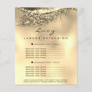 Makeup Artist Lash Glam  2 Pages Price List Gold