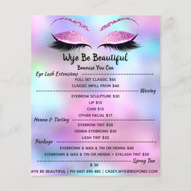 Makeup Artist Lash Glitter Price List Blue Pink1 Flyer (Back)